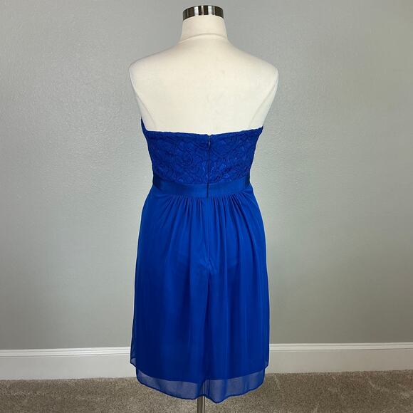Adrianna Papell Strapless Lace Chiffon Mini Sheath Cocktail Dress Blue Size 14 - Picture 6 of 13